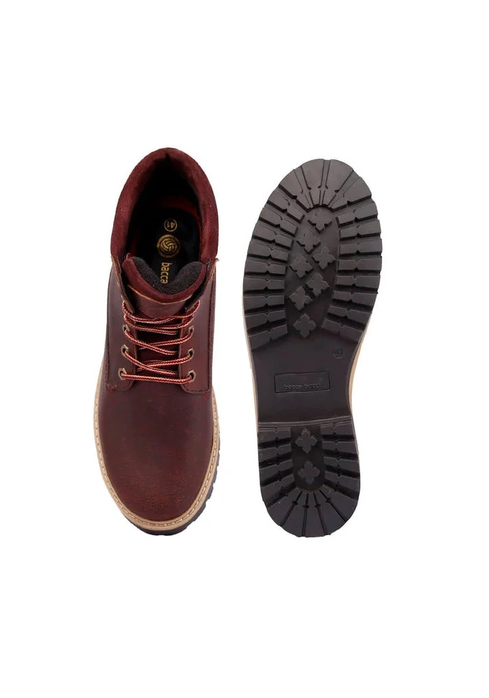Bacca Bucci Maroon Bullet Splash Proof Leather Boots for Biking & Hiking for Men | Best Price UAE